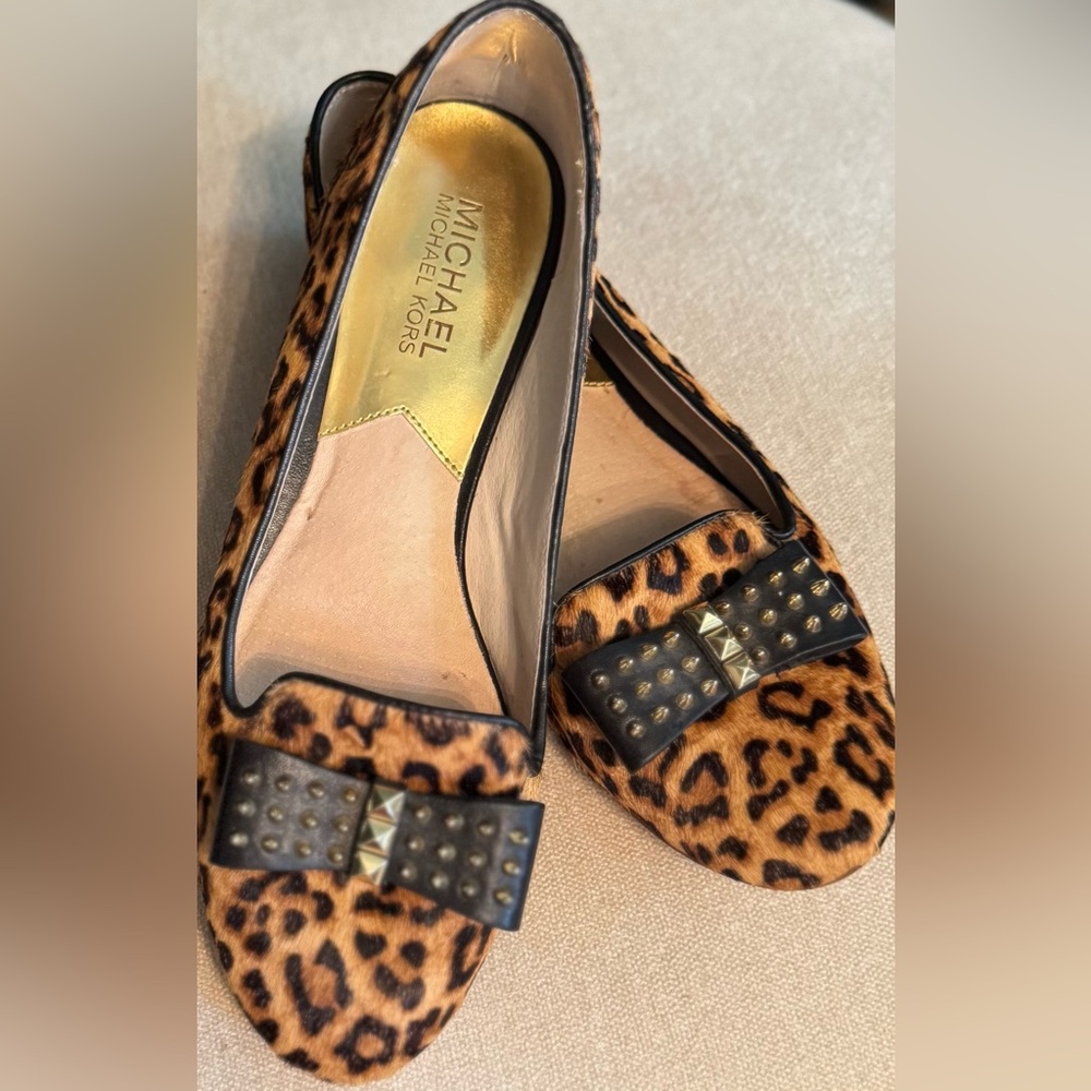 Michael Kors Devin Cheetah Print Ballet Flat with Studded Bows - Picture 2 of 9